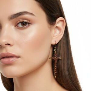 Pink Rhinetone Cross Earrings  see measurements